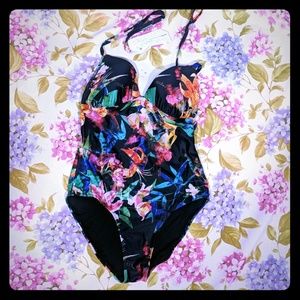 Women's floral one-piece swimsuit L